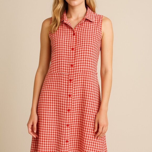 FLAX Linen Midi Dress Size Small Red Shift Coastal Sleeveless Tank Lagenlook - Picture 1 of 10